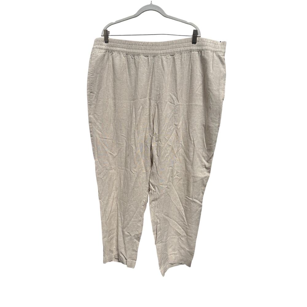 New Old Navy Pants Women's 2X Linen Blend Natural Straight Elastic Waist Pullon